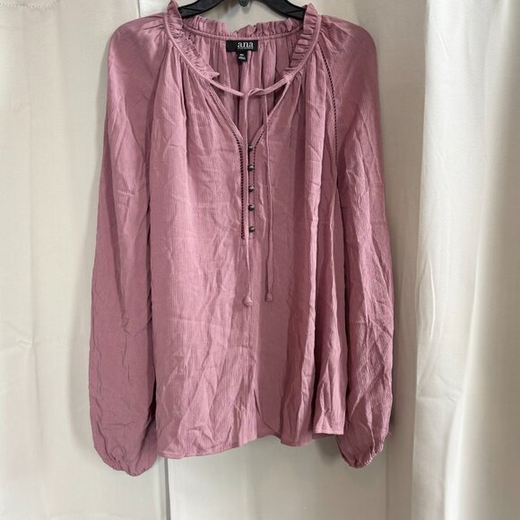 a new day Tops - ANA Womens Top Size 2XL Mauve Whimsical Fairy Ruffle Lace Western Crinkle 18679